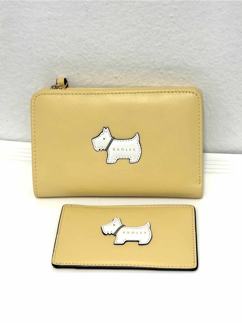 Radley London Yellow Leather Scottie Wallet & Card ID Sleeve Set (2) - Like New